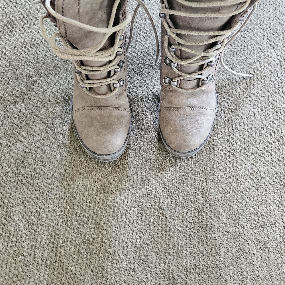 Women's Taupe Lace-Up Ankle Boots - Picture 2 of 9